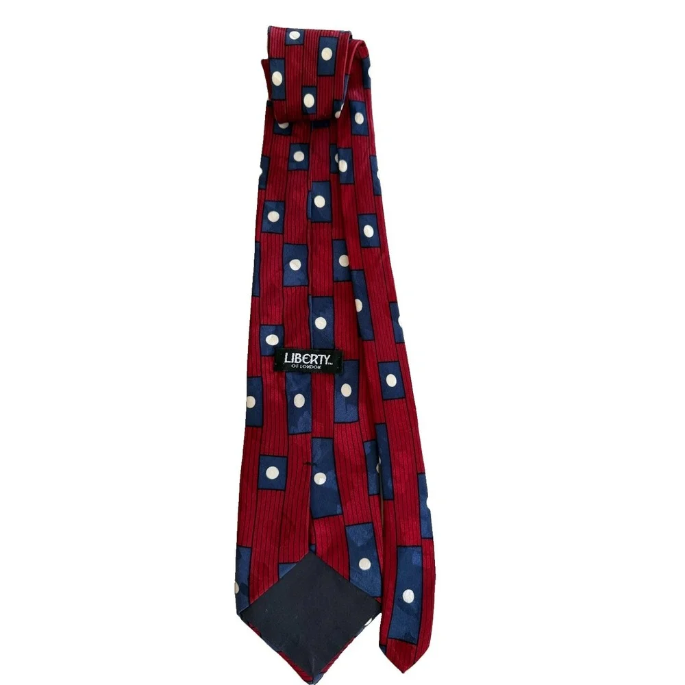 Vintage Liberty of London 100% Silk Geometric Abstract Red Blue Necktie USA